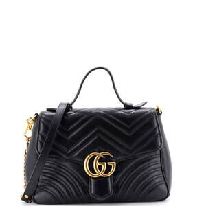 Gucci Small GG Marmont Top Handle Flap Bag Matelasse Leather